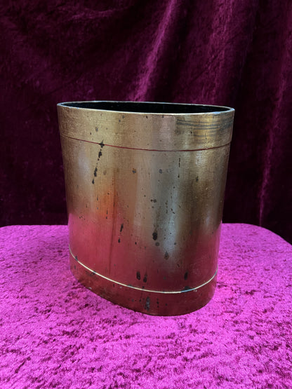 Vintage Pressed Fiberboard Wastebasket - Lacquered Gold Striped Finish
