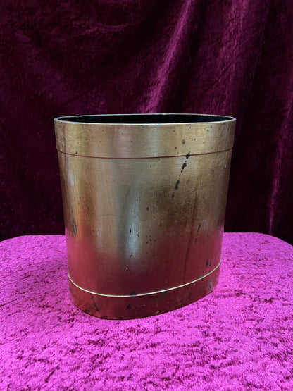 Vintage Pressed Fiberboard Wastebasket - Lacquered Gold Striped Finish