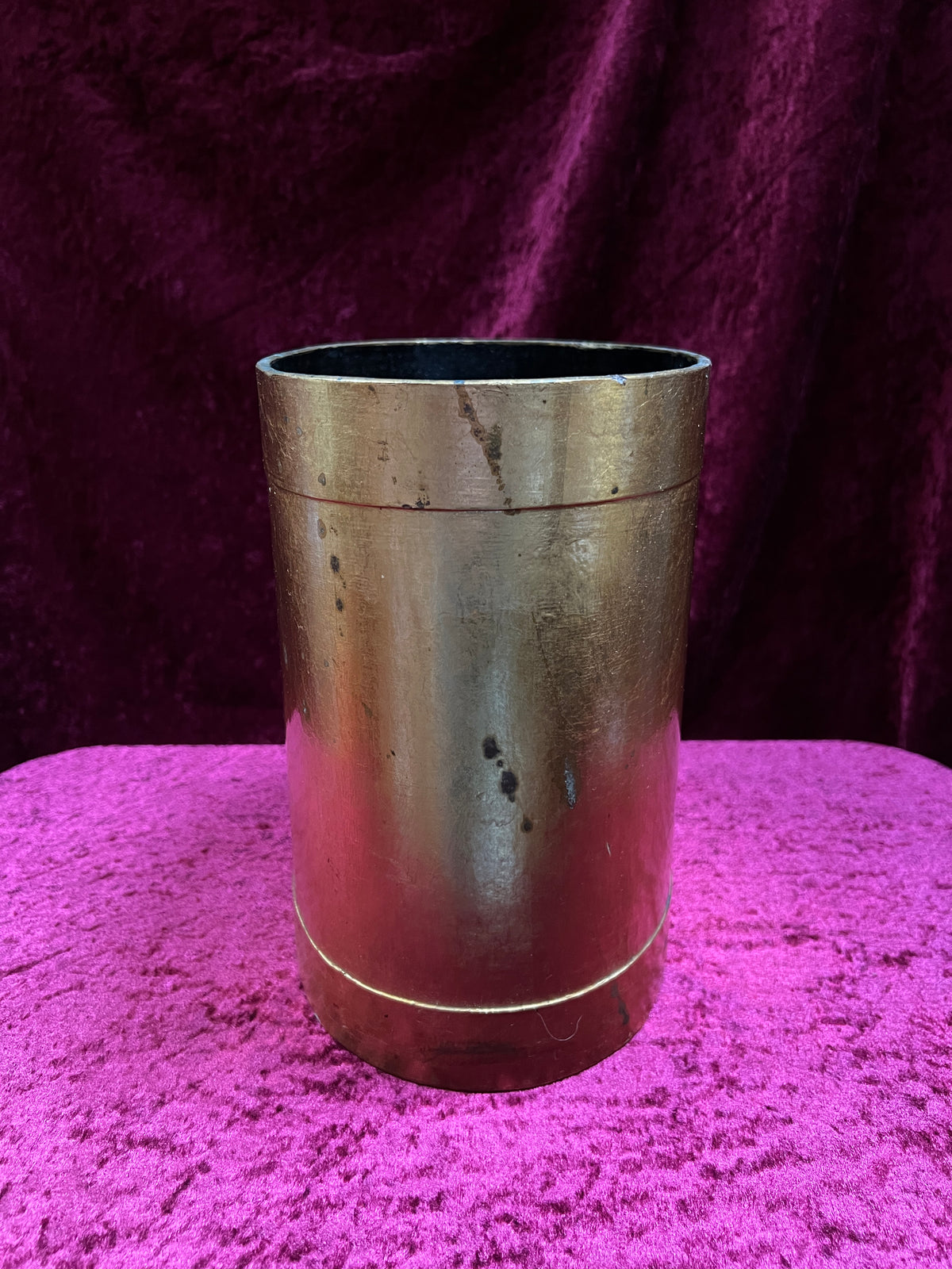 Vintage Pressed Fiberboard Wastebasket - Lacquered Gold Striped Finish