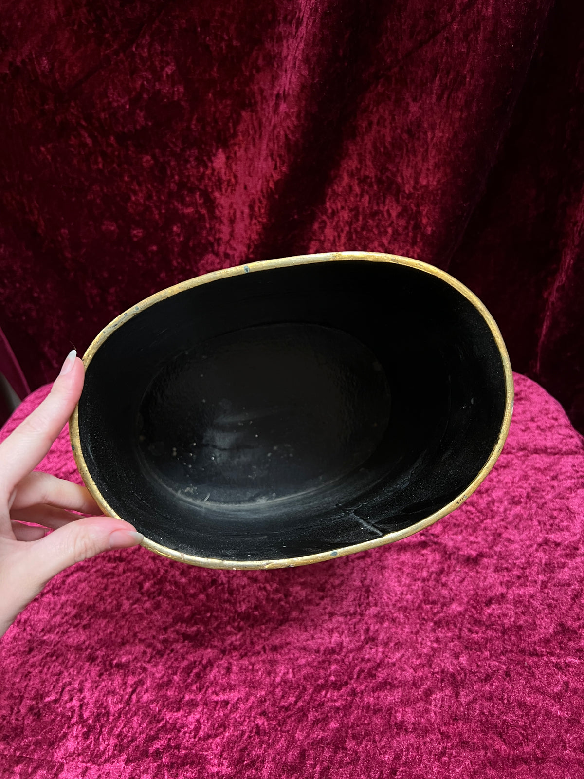 Vintage Pressed Fiberboard Wastebasket - Lacquered Gold Striped Finish