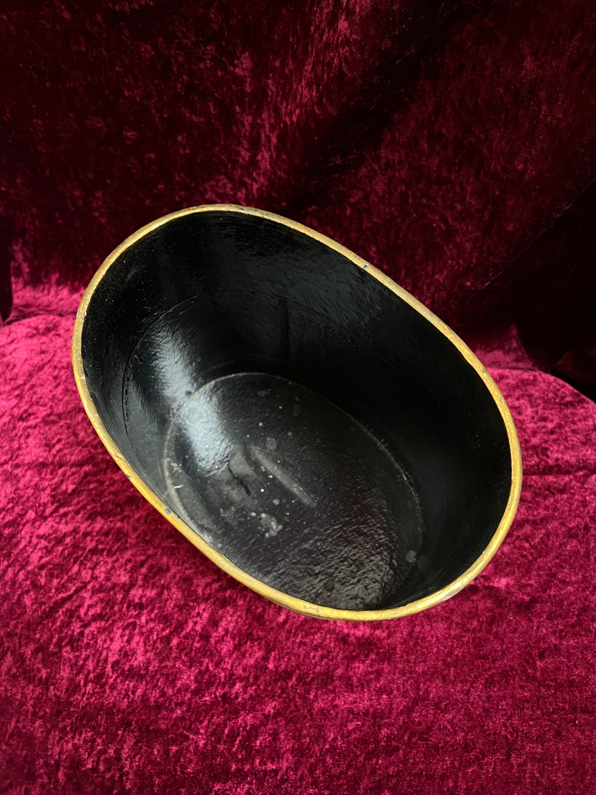 Vintage Pressed Fiberboard Wastebasket - Lacquered Gold Striped Finish