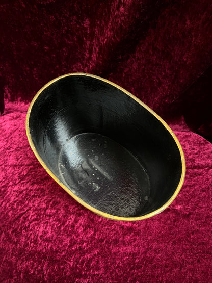 Vintage Pressed Fiberboard Wastebasket - Lacquered Gold Striped Finish