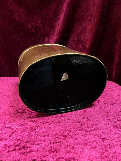 Vintage Pressed Fiberboard Wastebasket - Lacquered Gold Striped Finish
