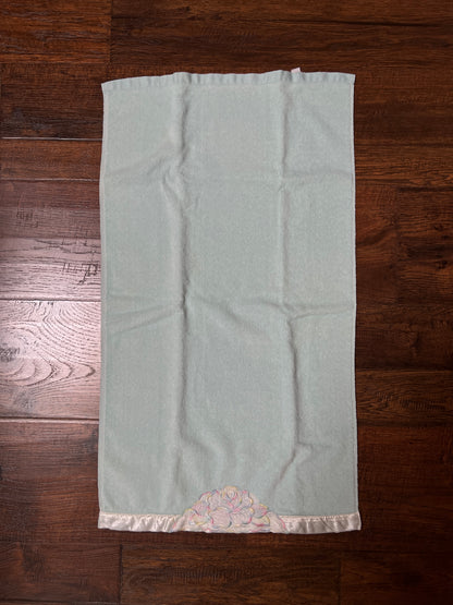 Vintage Cotton Hand Towel Set - Pastel Blue and Embroidered Roses