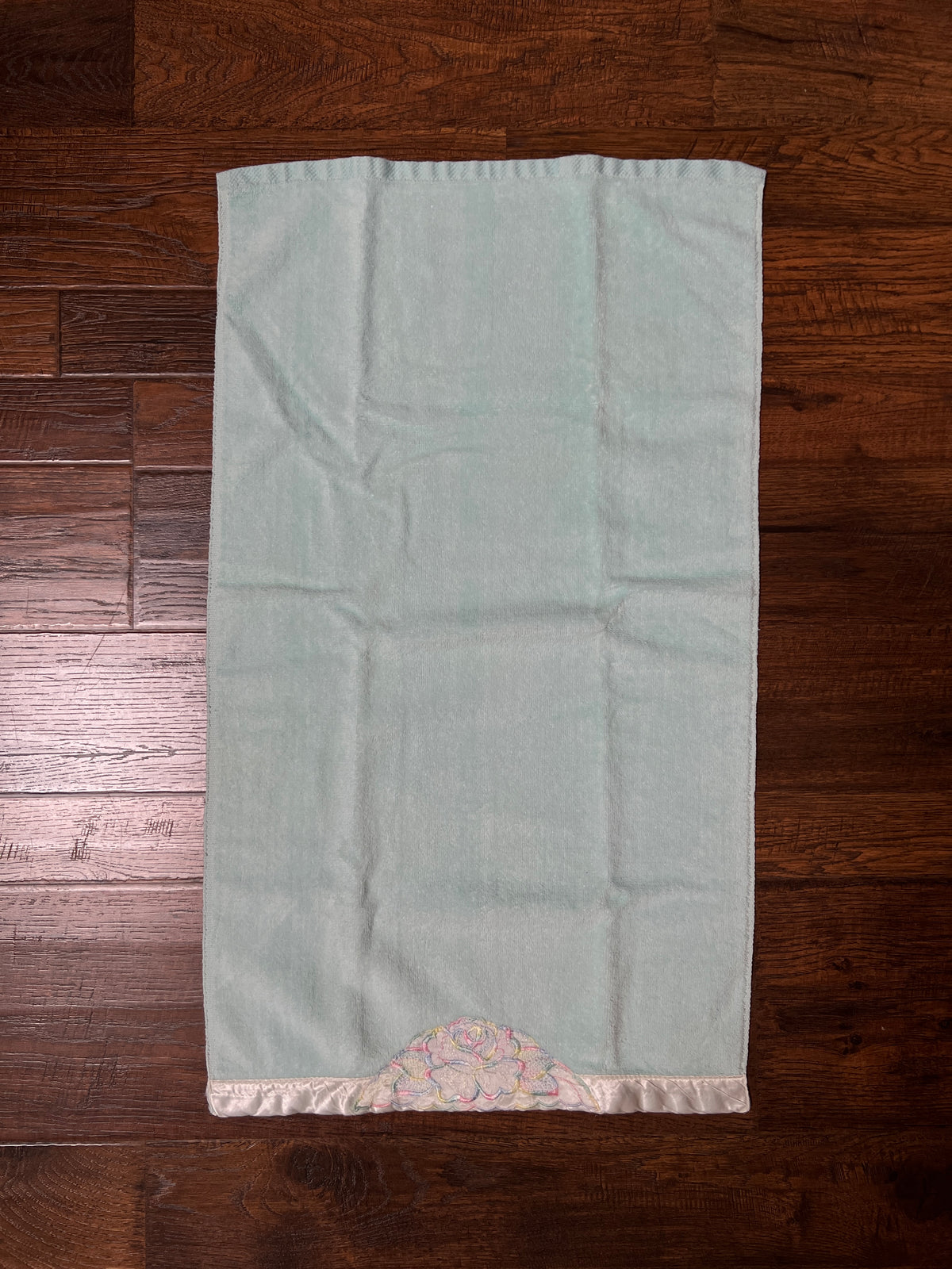 Vintage Cotton Hand Towel Set - Pastel Blue and Embroidered Roses