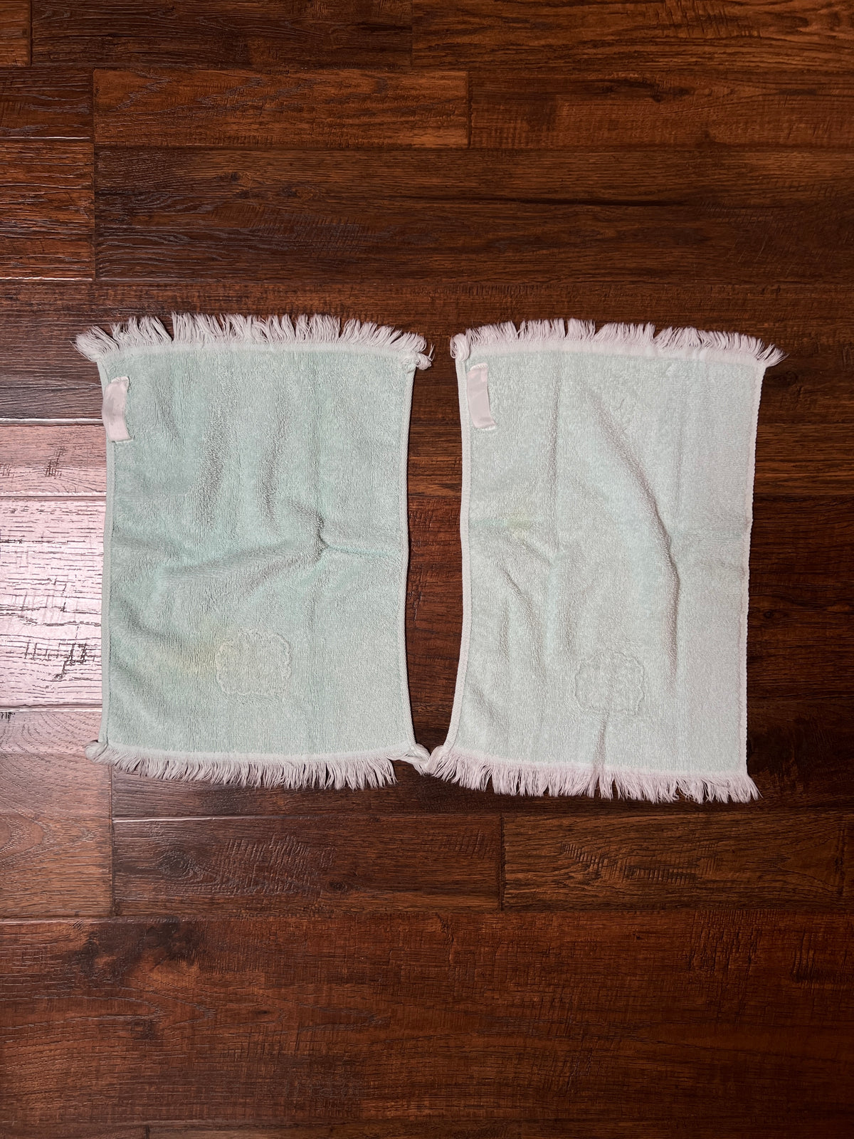 Vintage Cotton Hand Towel Set - Pastel Blue and Embroidered Roses