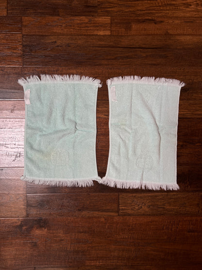 Vintage Cotton Hand Towel Set - Pastel Blue and Embroidered Roses
