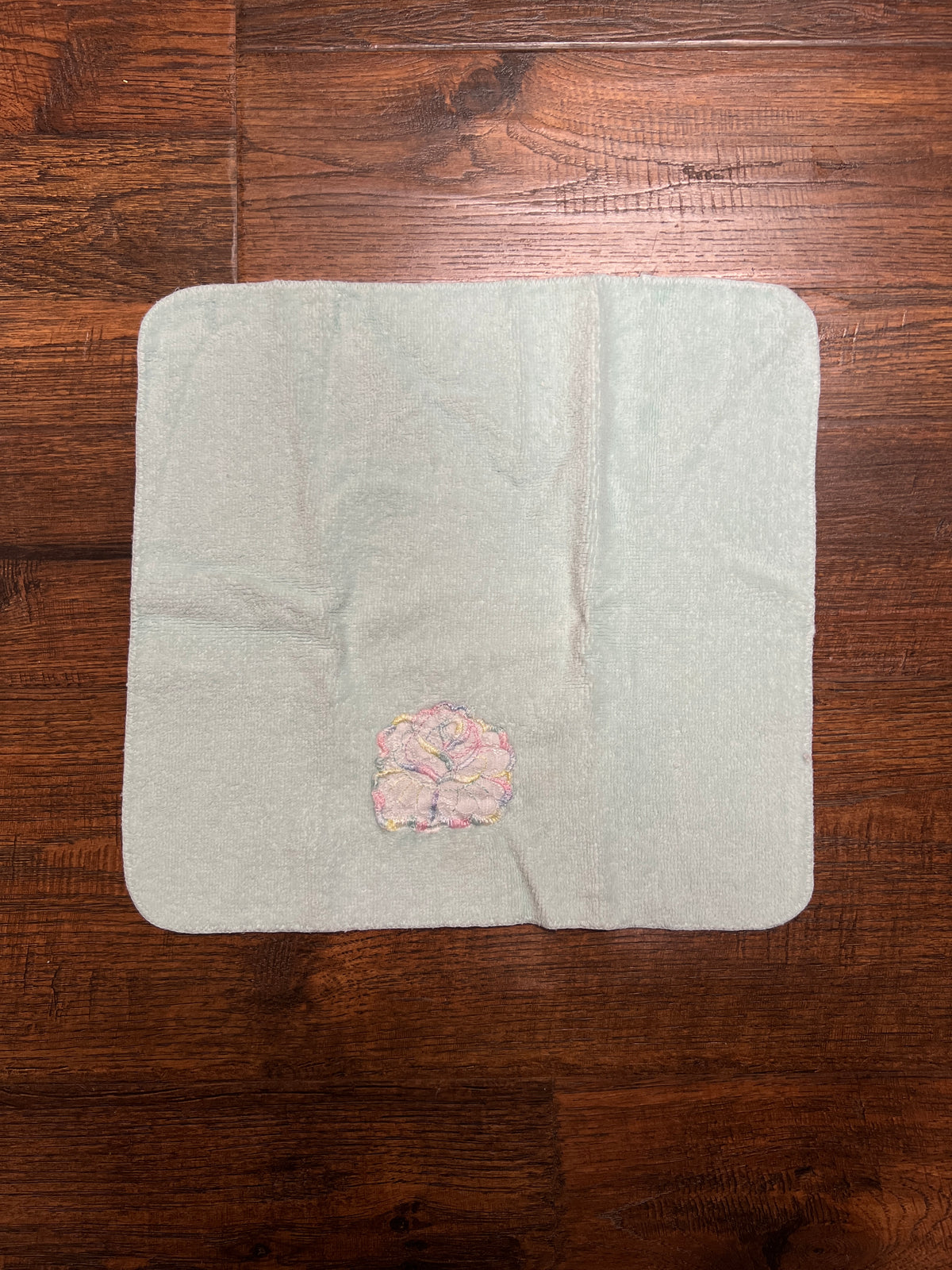 Vintage Cotton Hand Towel Set - Pastel Blue and Embroidered Roses