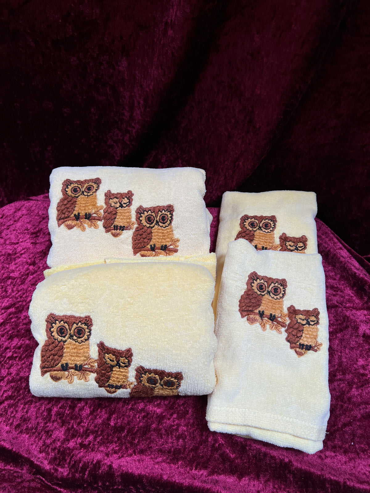Vintage Martex Cotton Blend Towel Set - Embroidered Owl Motif Made in USA