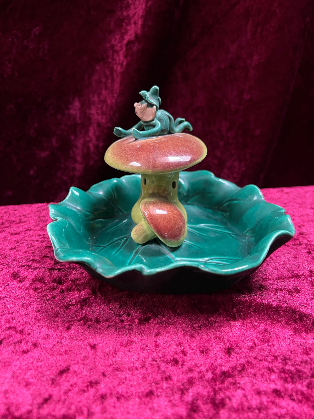 Vintage Ceramic Incense Burner Ashtray - Little Pixie On A Mushroom Cap