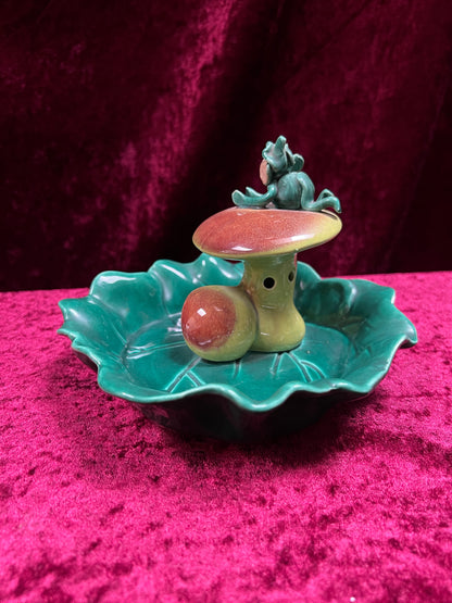 Vintage Ceramic Incense Burner Ashtray - Little Pixie On A Mushroom Cap