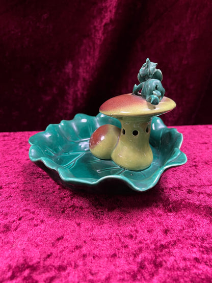 Vintage Ceramic Incense Burner Ashtray - Little Pixie On A Mushroom Cap