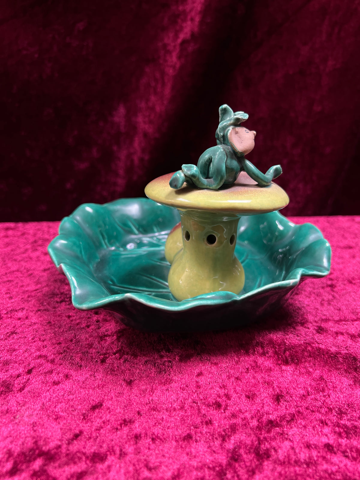 Vintage Ceramic Incense Burner Ashtray - Little Pixie On A Mushroom Cap