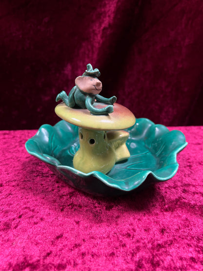 Vintage Ceramic Incense Burner Ashtray - Little Pixie On A Mushroom Cap