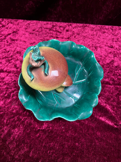 Vintage Ceramic Incense Burner Ashtray - Little Pixie On A Mushroom Cap