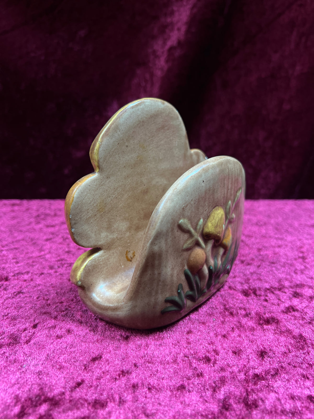 Vintage Ceramic Frog Figurine - Raised Foliage and Fruit Detail