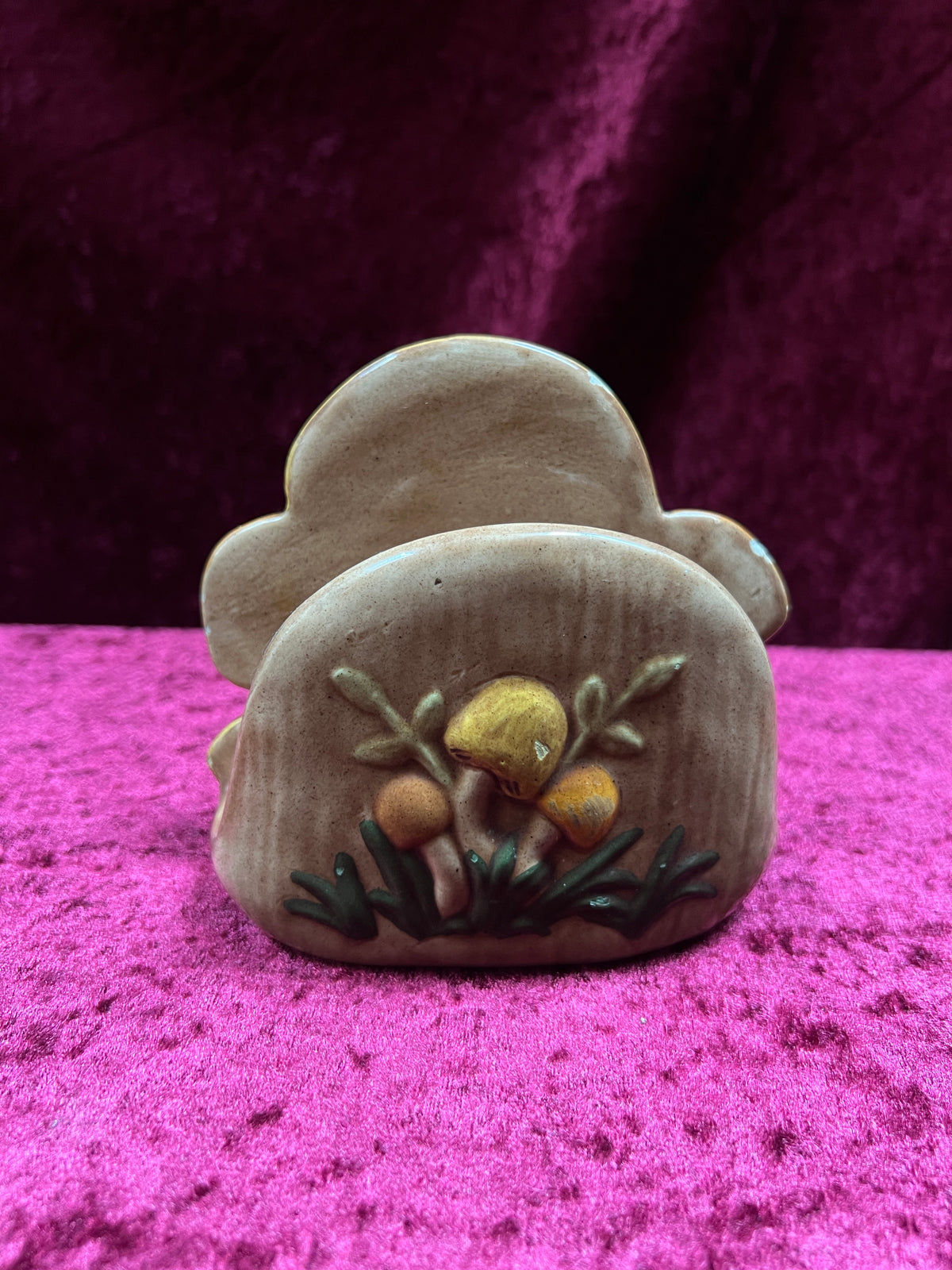 Vintage Ceramic Frog Figurine - Raised Foliage and Fruit Detail