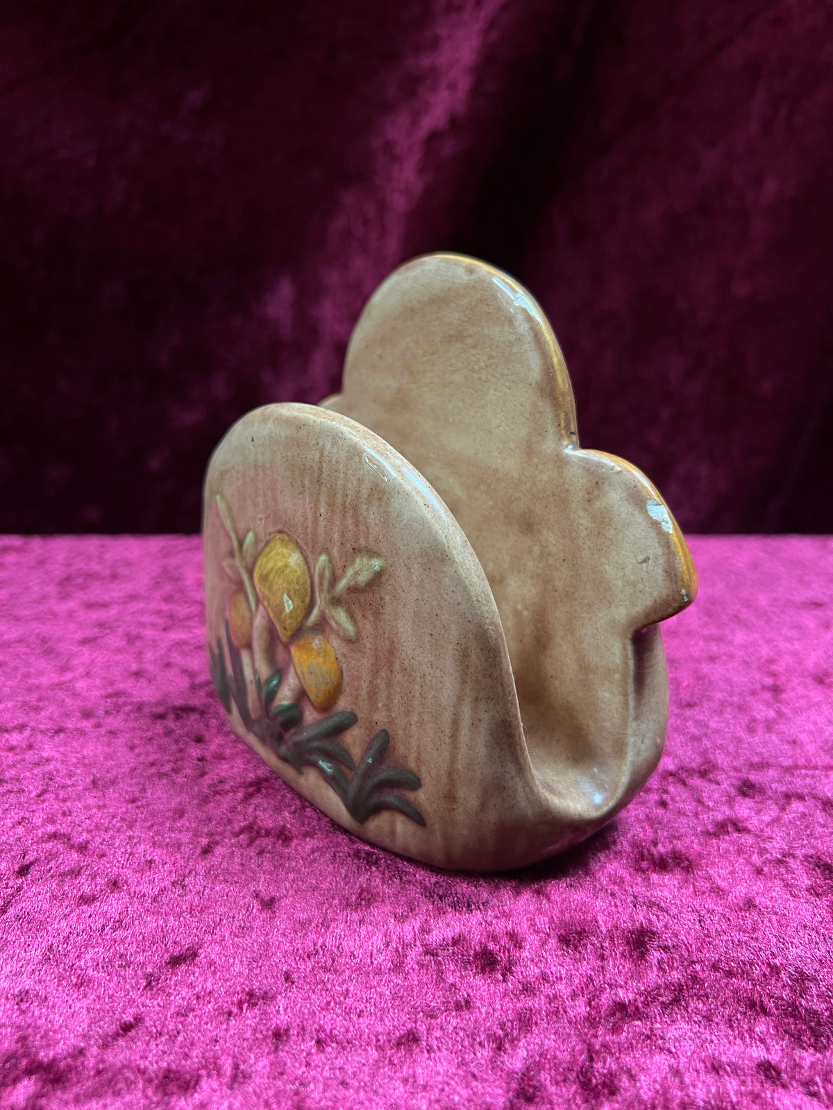 Vintage Ceramic Frog Figurine - Raised Foliage and Fruit Detail