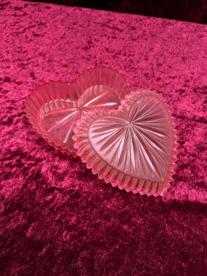 Vintage Pink Plastic Trinket Box - Radiating Heart