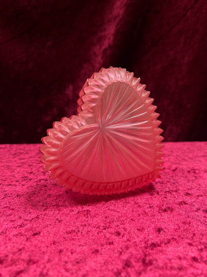 Vintage Pink Plastic Trinket Box - Radiating Heart