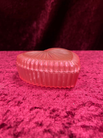 Vintage Pink Plastic Trinket Box - Radiating Heart