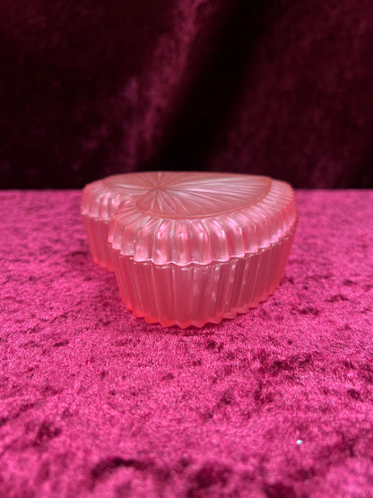 Vintage Pink Plastic Trinket Box - Radiating Heart