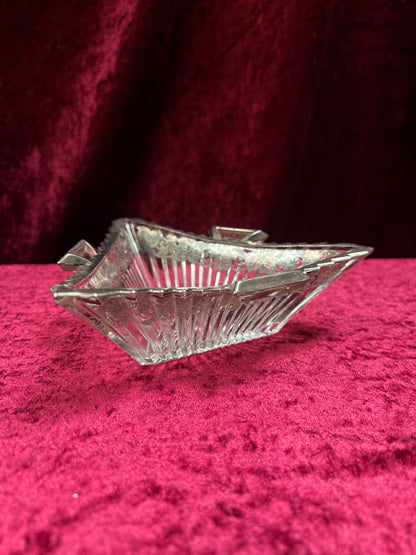 Vintage Heisey Glass Handled Ashtray - Silver-Tone Filigree Overlay