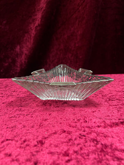 Vintage Heisey Glass Handled Ashtray - Silver-Tone Filigree Overlay