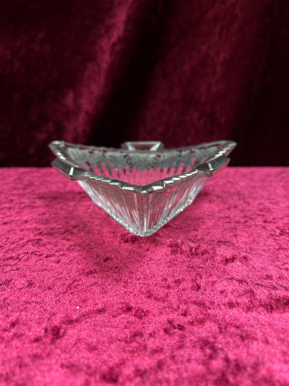 Vintage Heisey Glass Handled Ashtray - Silver-Tone Filigree Overlay