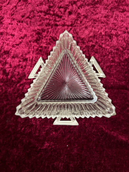 Vintage Heisey Glass Handled Ashtray - Silver-Tone Filigree Overlay