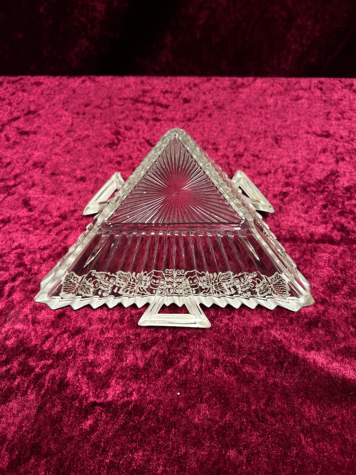 Vintage Heisey Glass Handled Ashtray - Silver-Tone Filigree Overlay