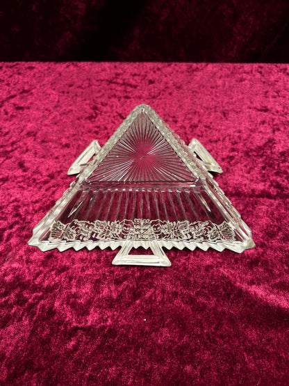 Vintage Heisey Glass Handled Ashtray - Silver-Tone Filigree Overlay