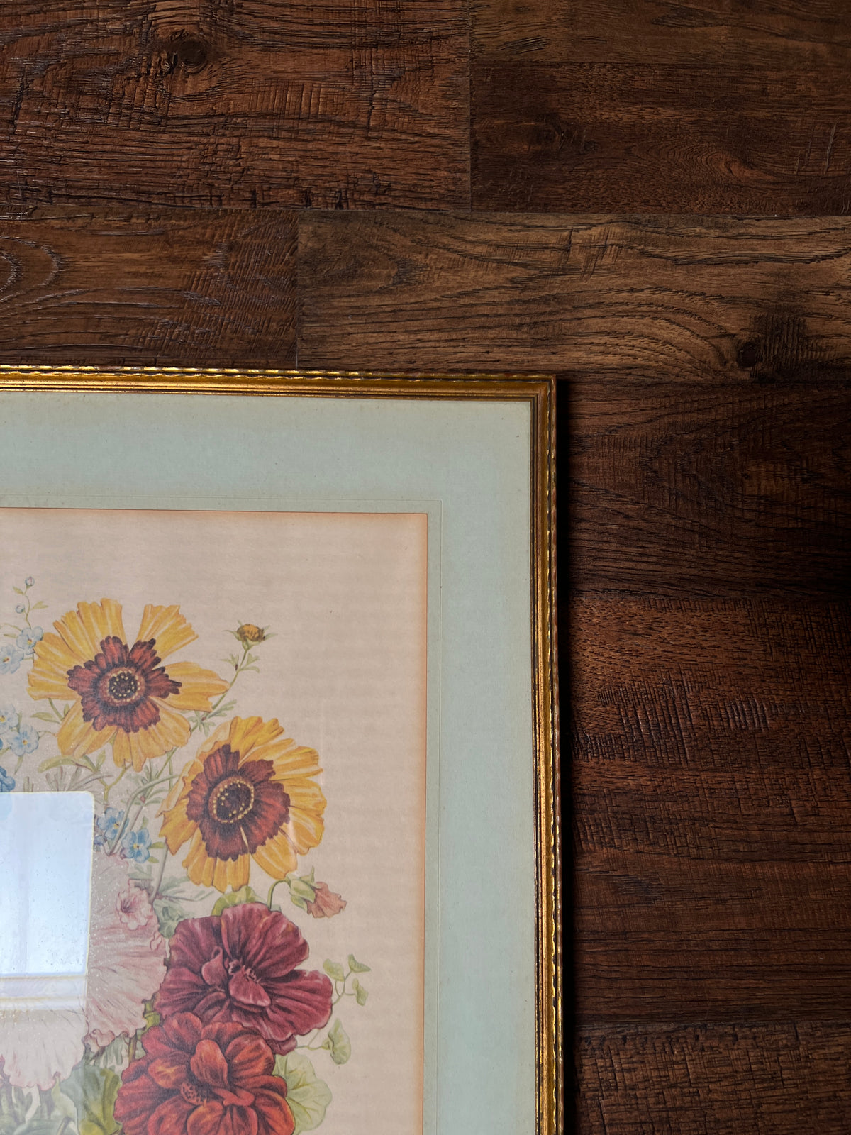 Vintage Wood Framed Floral Print - Pastel Wildflower Bouquet Botanical Wall Art