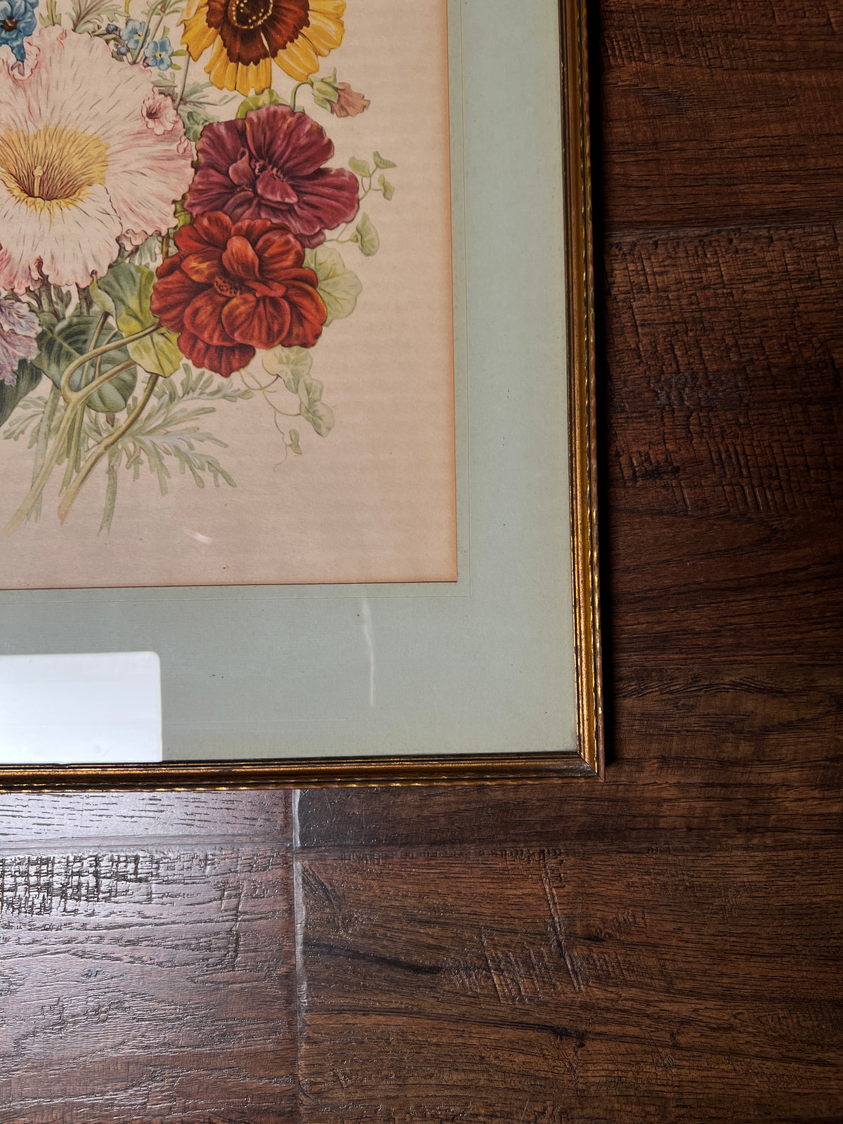 Vintage Wood Framed Floral Print - Pastel Wildflower Bouquet Botanical Wall Art