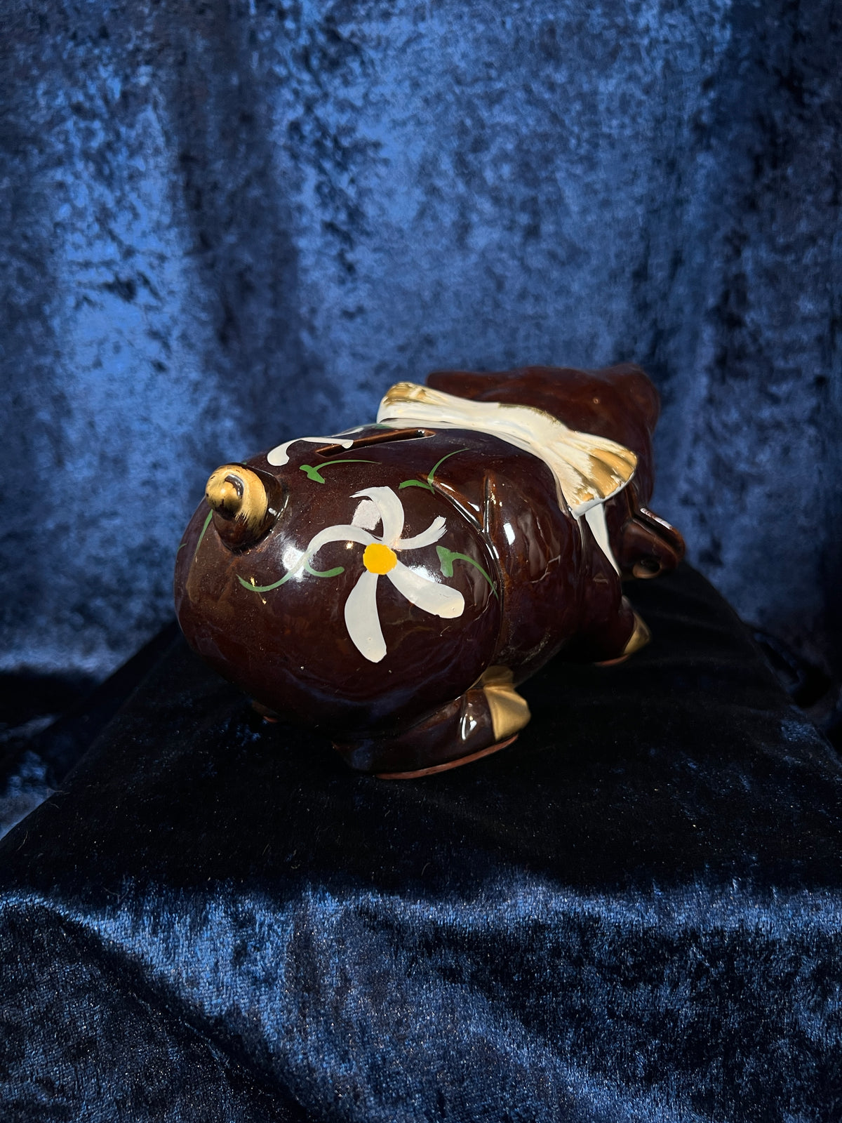 Vintage Ceramic Piggy Bank - Floral Motif and Cadillac Phrase