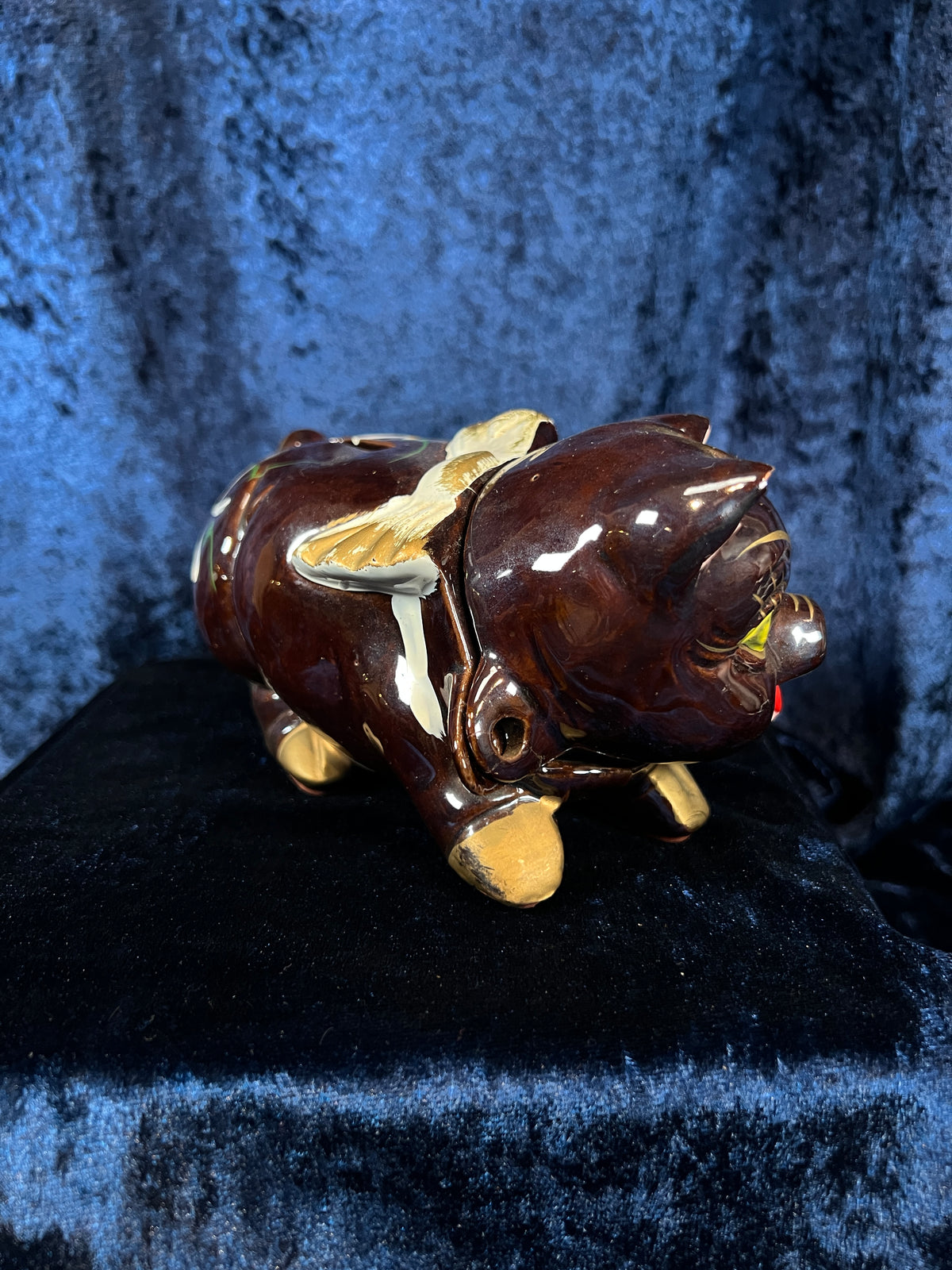 Vintage Ceramic Piggy Bank - Floral Motif and Cadillac Phrase