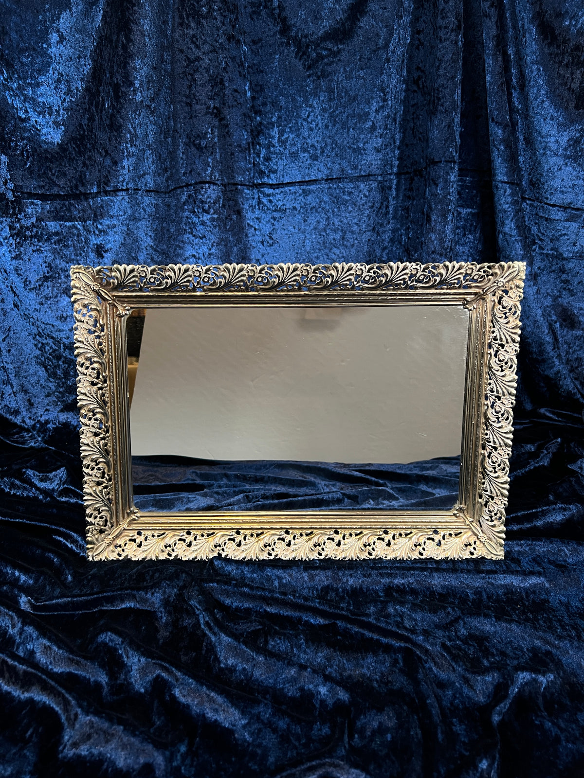 Vintage Mirrored Vanity Tray - Ornate Gold Metal Filigree Frame