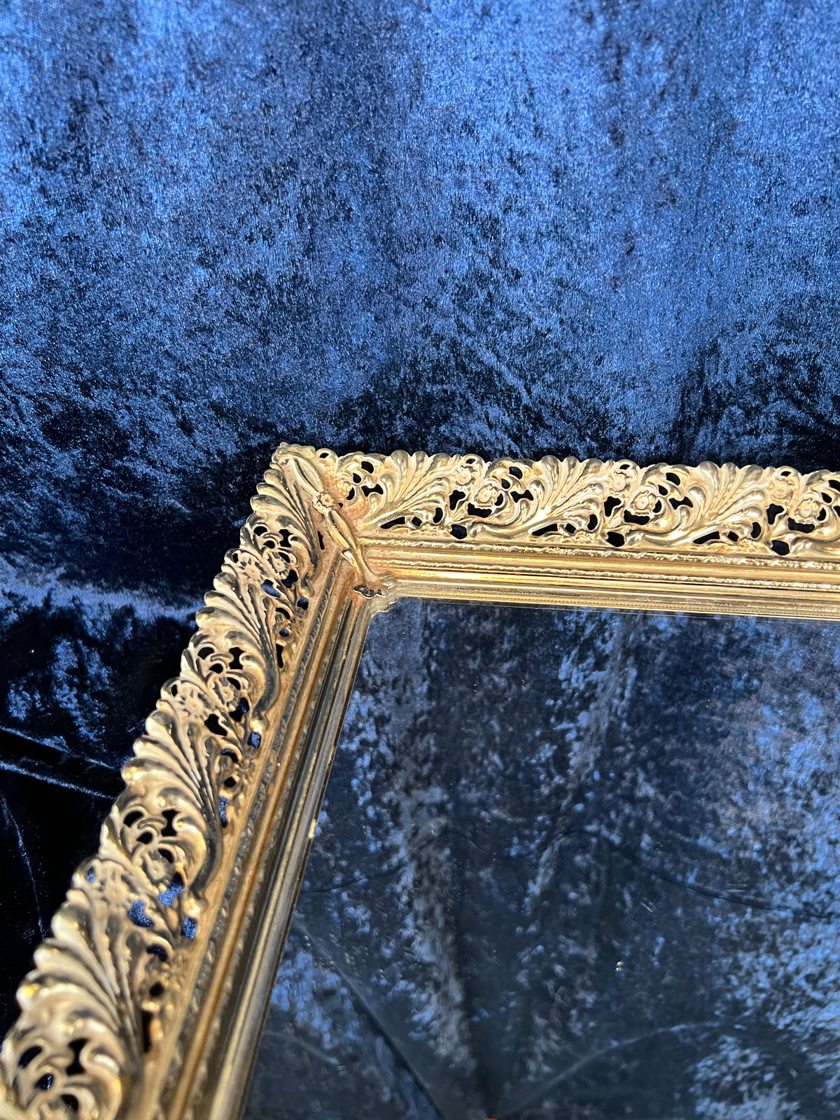 Vintage Mirrored Vanity Tray - Ornate Gold Metal Filigree Frame