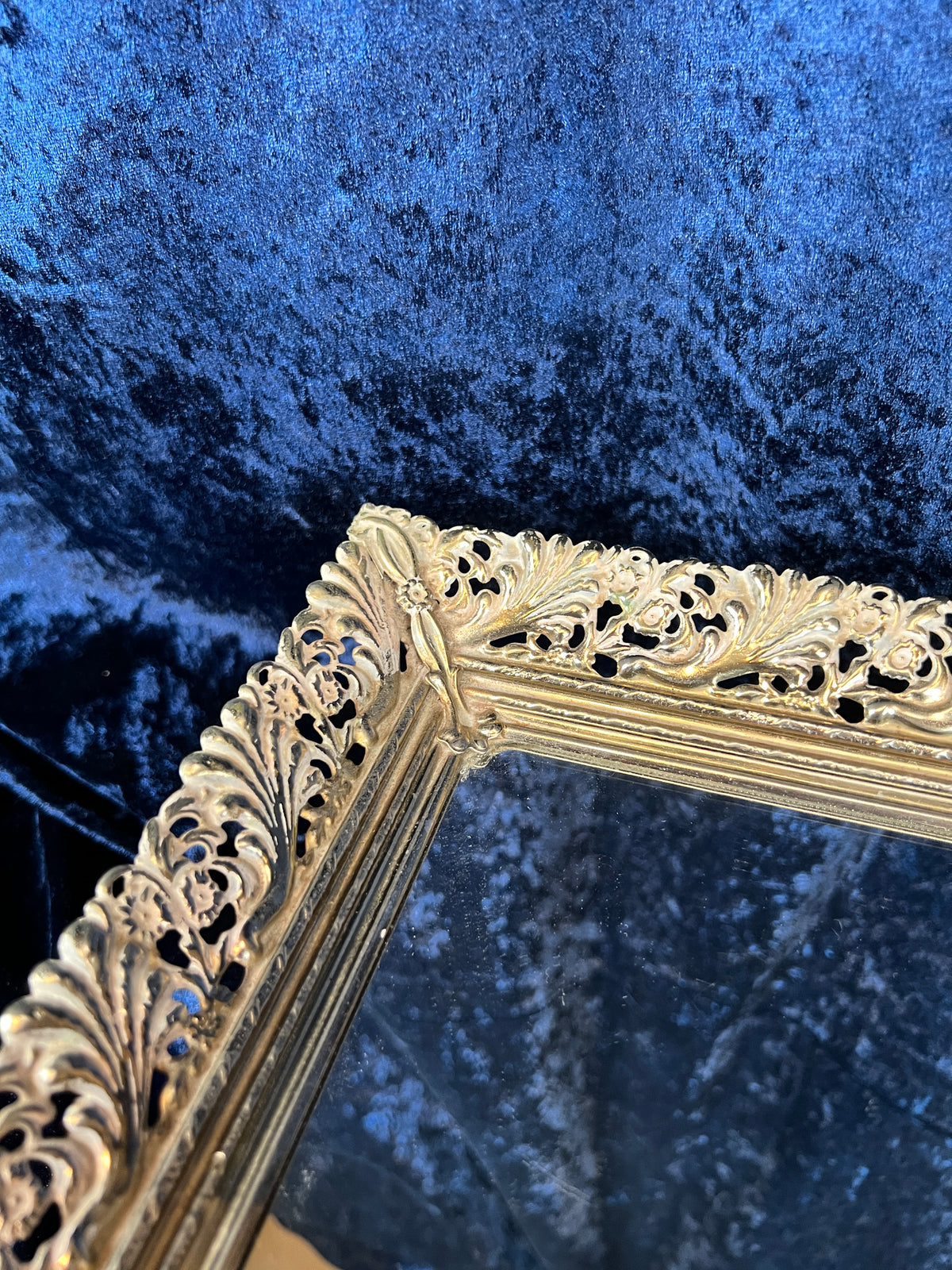 Vintage Mirrored Vanity Tray - Ornate Gold Metal Filigree Frame