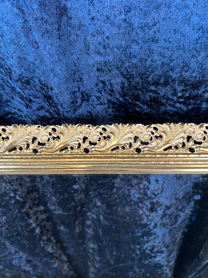 Vintage Mirrored Vanity Tray - Ornate Gold Metal Filigree Frame