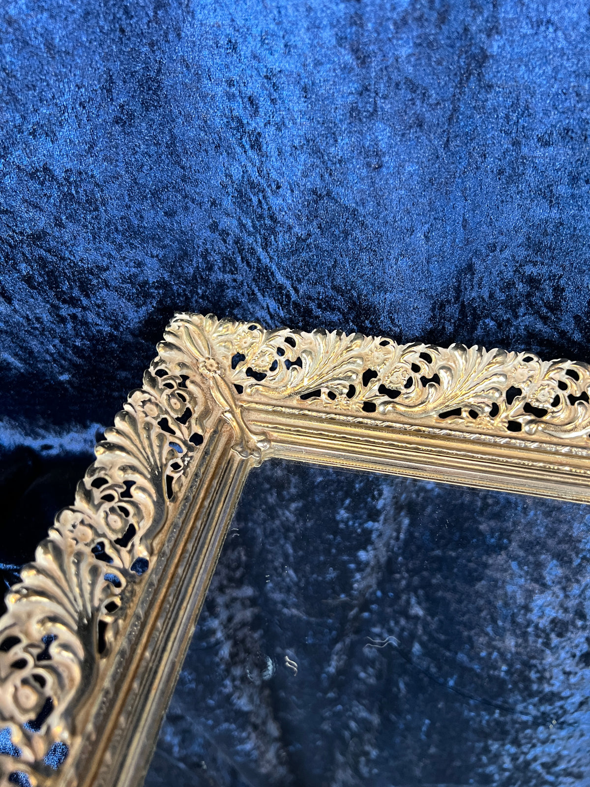 Vintage Mirrored Vanity Tray - Ornate Gold Metal Filigree Frame