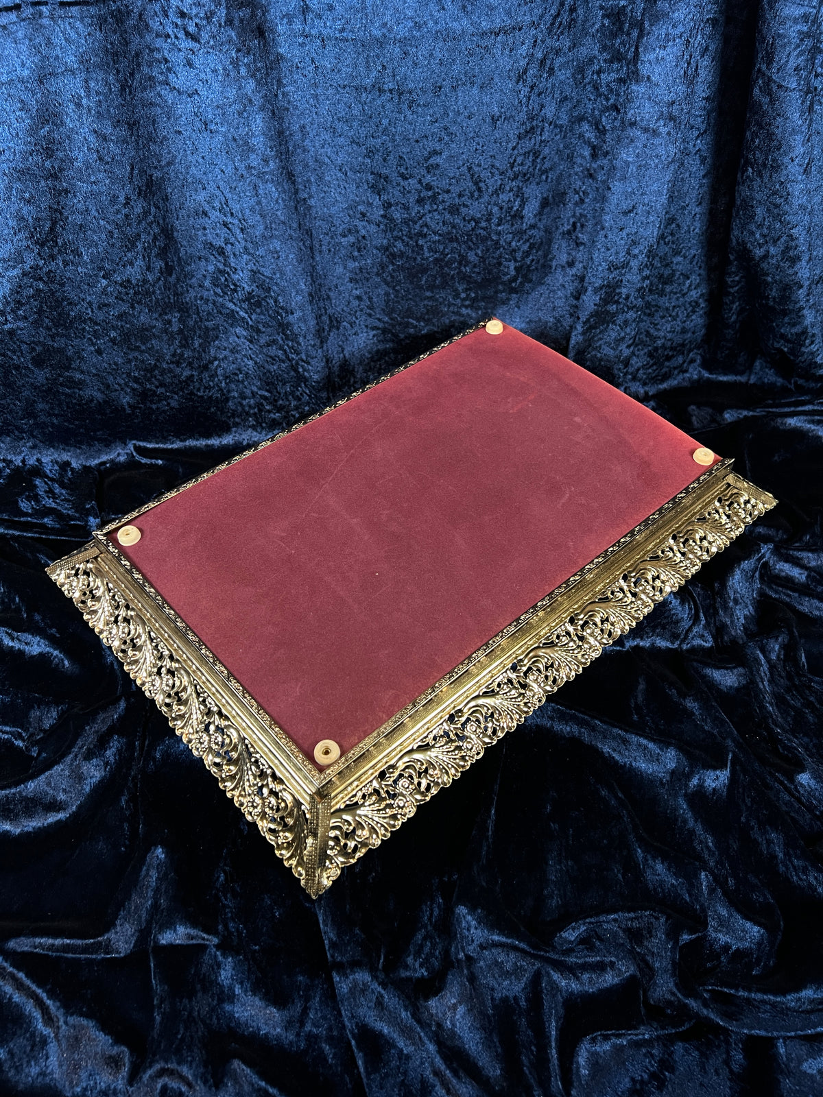 Vintage Mirrored Vanity Tray - Ornate Gold Metal Filigree Frame