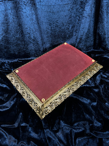 Vintage Mirrored Vanity Tray - Ornate Gold Metal Filigree Frame