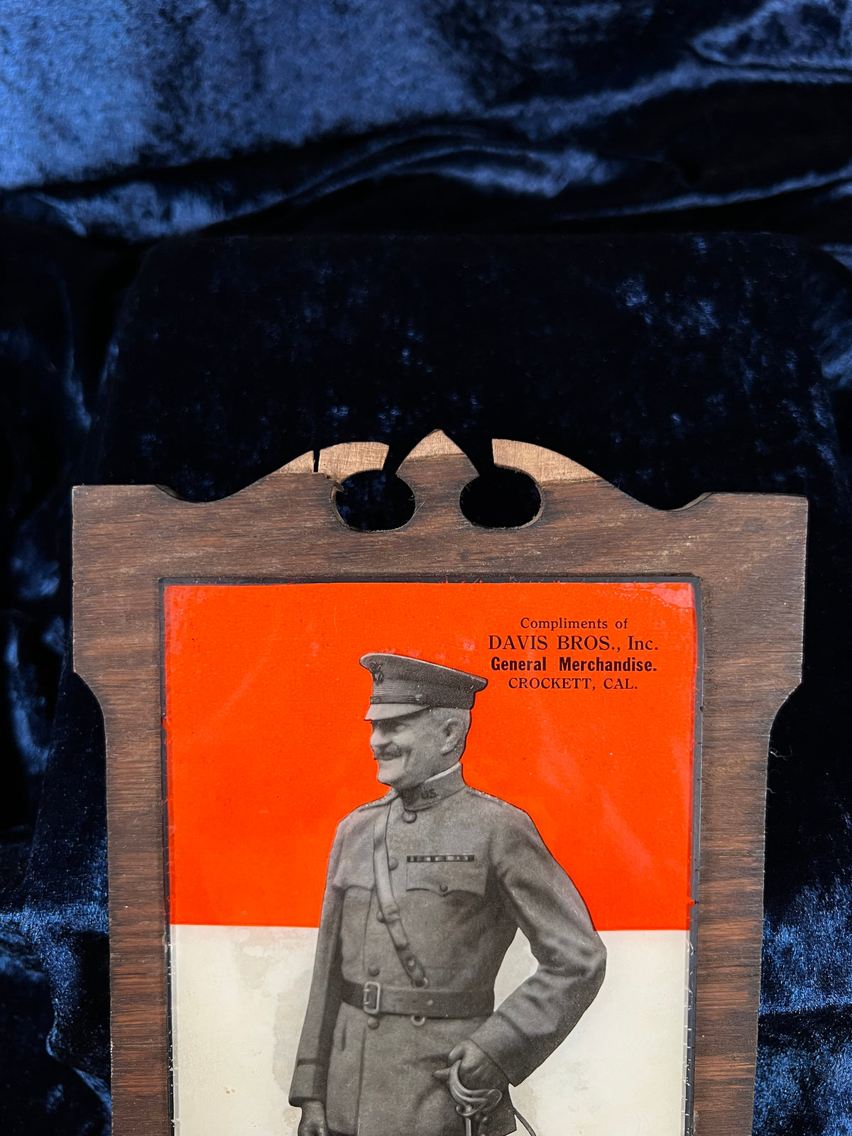 Antique 1920 Wood Wall Calendar - General Pershing and Crockett Advertising