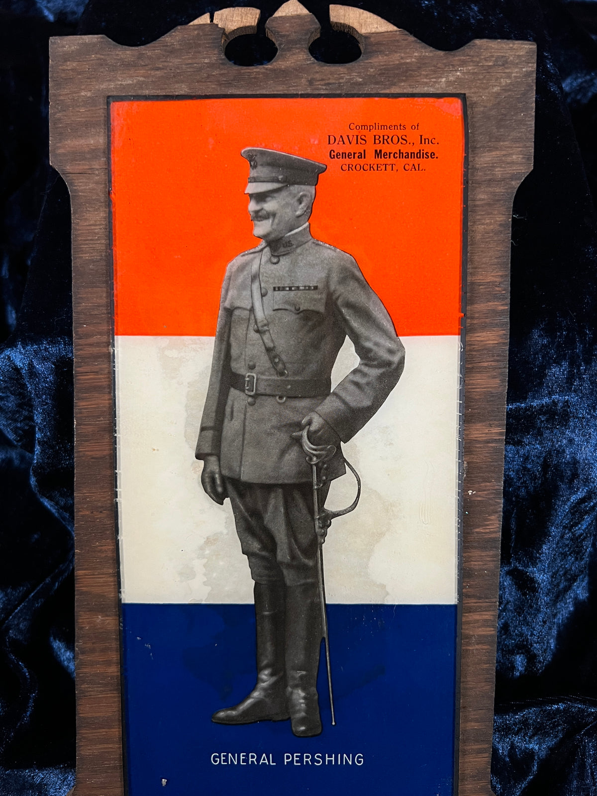 Antique 1920 Wood Wall Calendar - General Pershing and Crockett Advertising