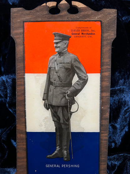 Antique 1920 Wood Wall Calendar - General Pershing and Crockett Advertising