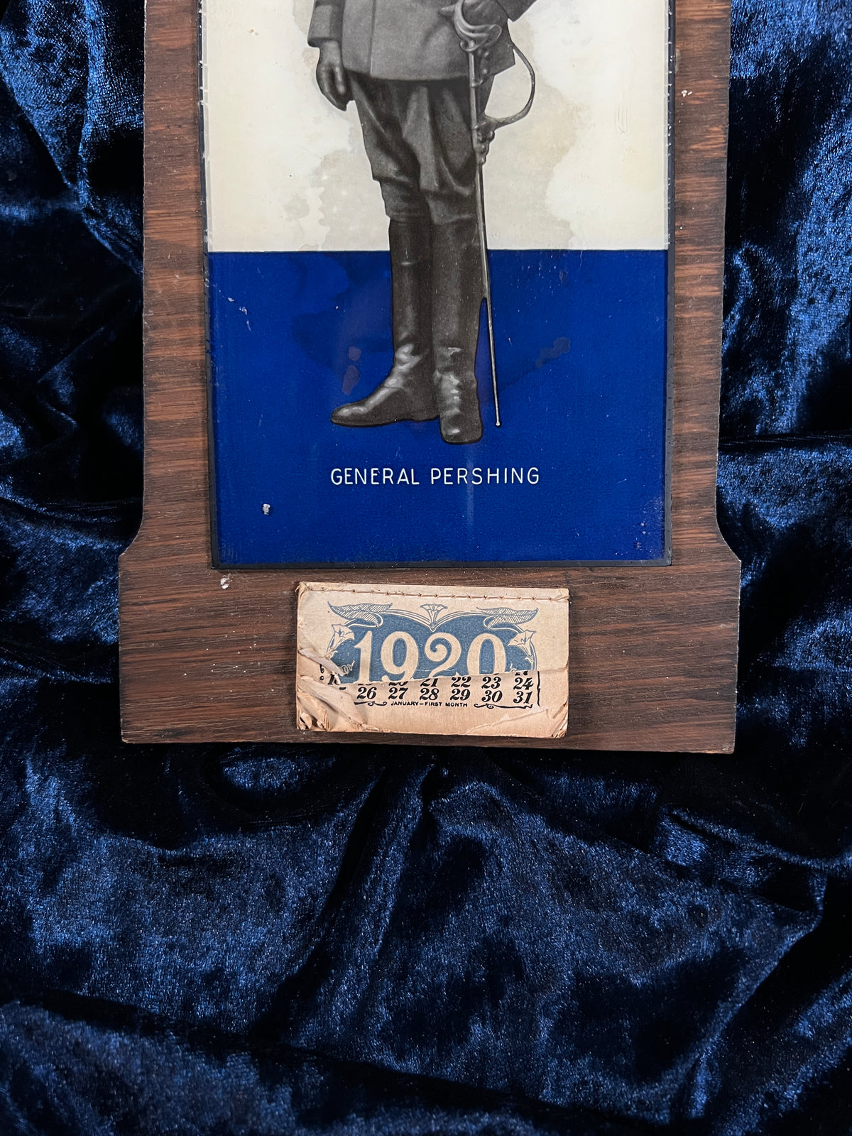 Antique 1920 Wood Wall Calendar - General Pershing and Crockett Advertising