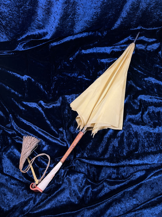 Vintage Nylon Parasol - Yellow Folding Sunshade and Display Piece