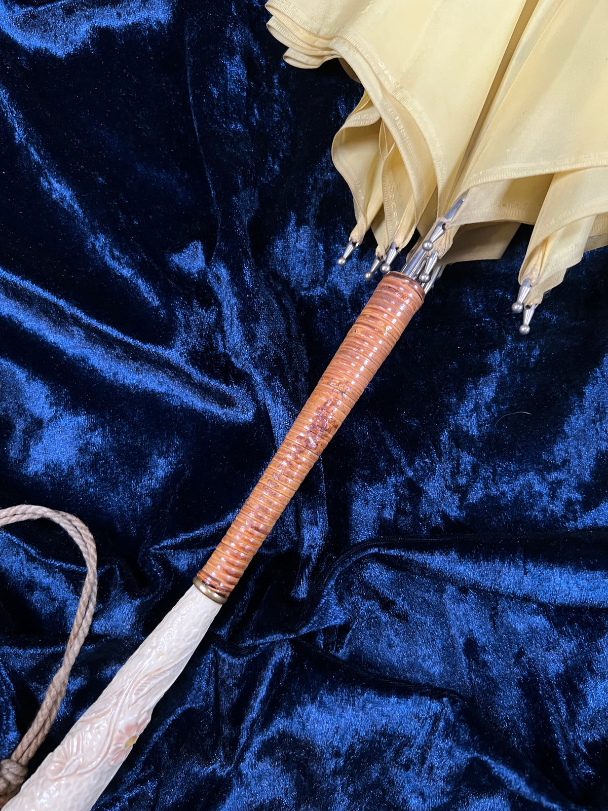 Vintage Nylon Parasol - Yellow Folding Sunshade and Display Piece