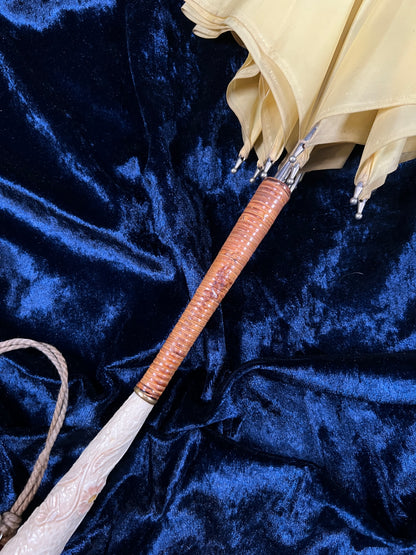 Vintage Nylon Parasol - Yellow Folding Sunshade and Display Piece